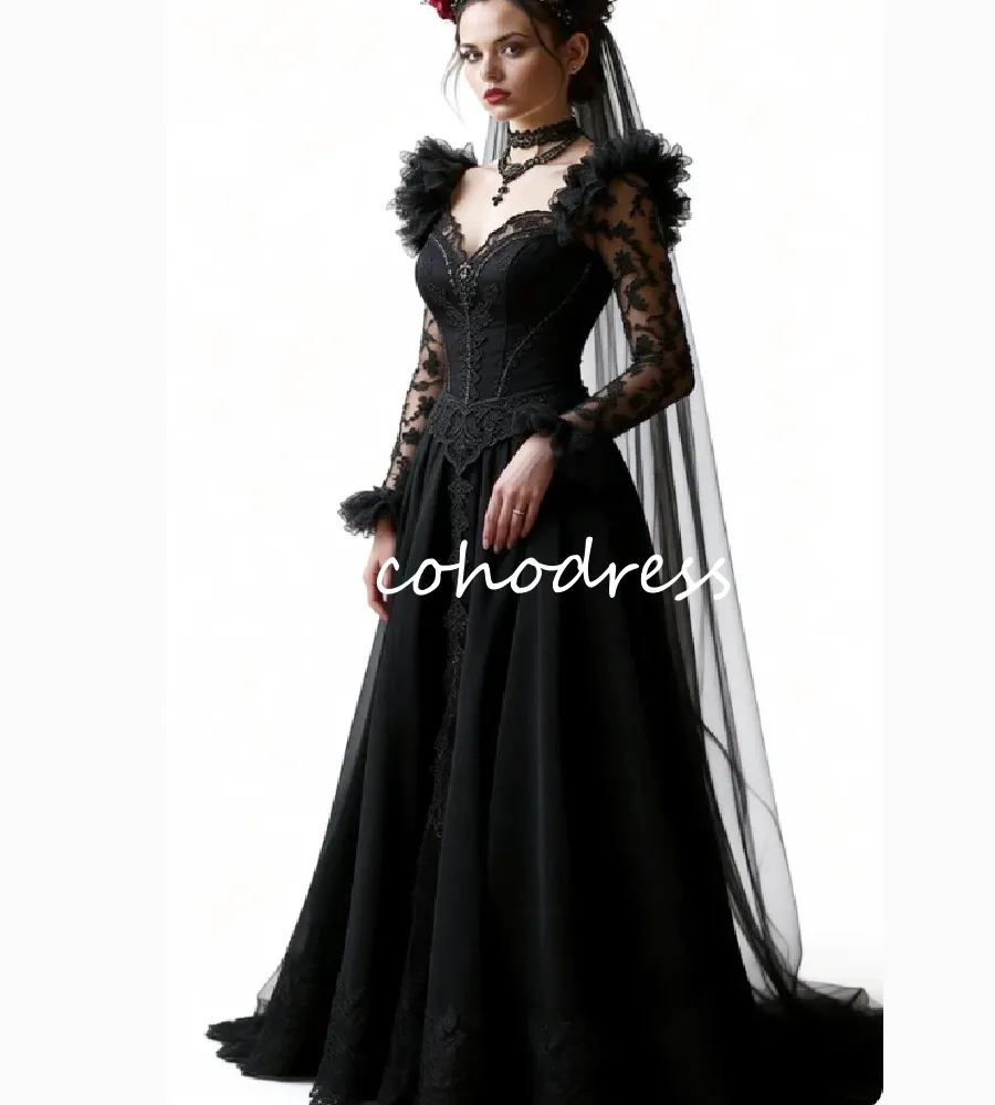 Elven Fairy Black Gothic Wedding Dress Long Sleeve... From Cohodress,  $135.19 | DHgate.Com