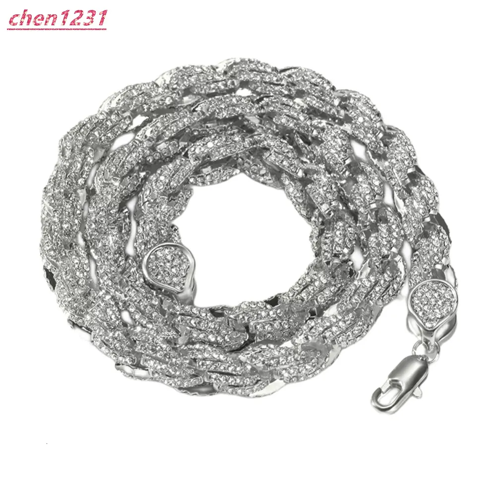 Collar de cadena de cuerda trenzada plata 925 con diamantes_voghion.com
