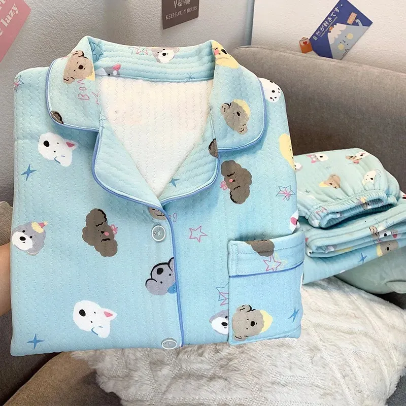 Korean Style Colourful Dot Womens Acrylic Sleepwear Set Autumn Winter ...