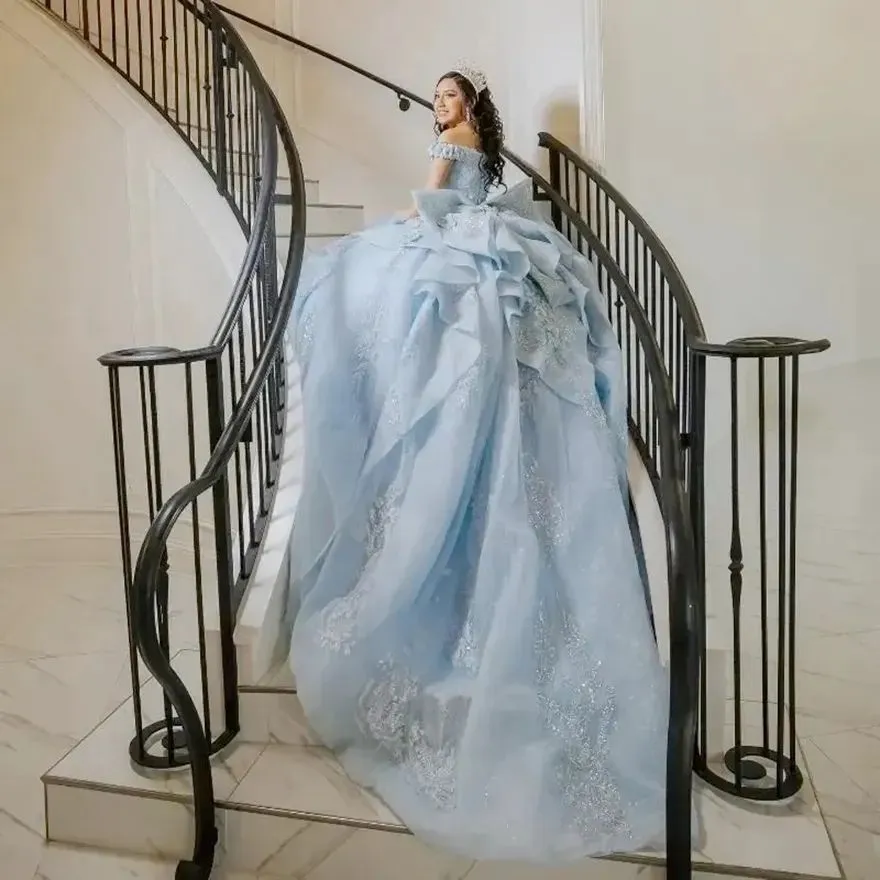 Sky Blue Shiny Quinceanera Dresses Birthday Sequin... From 158,23  | DHgate