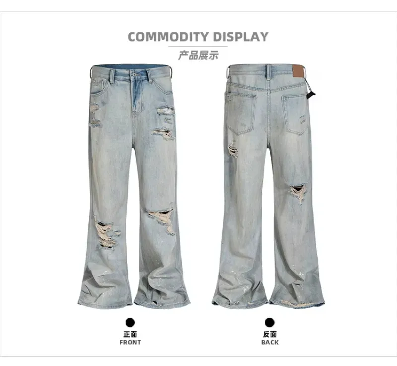 MIJKO Unisex Ripped Slub Jeans Flared Splatter Paint... From 43,8 