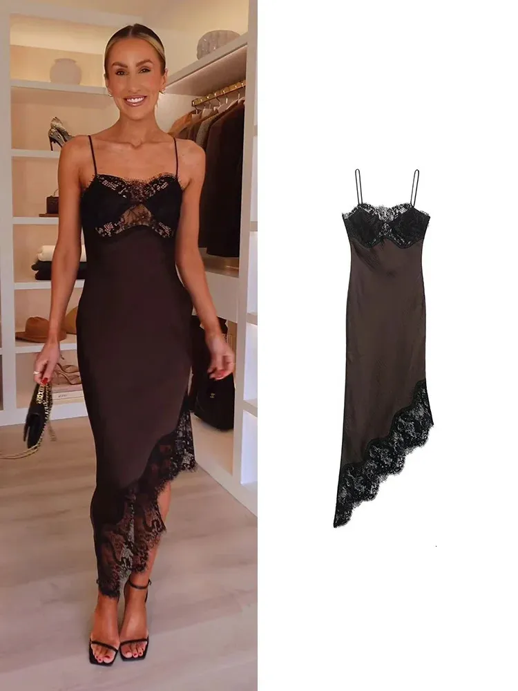 lace embroidered sling irregular dress Women Lace Patchwork Sling Dress Casual Solid Color... From 18,39 €