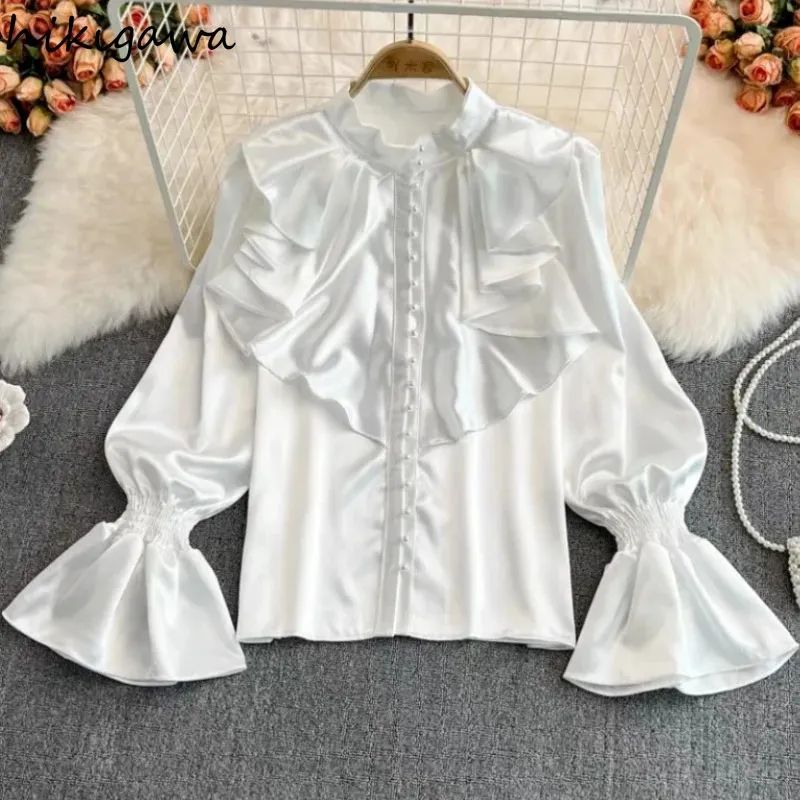 Vintage Blouses For Women Stand Neck Flare Sleeve... From Qida03