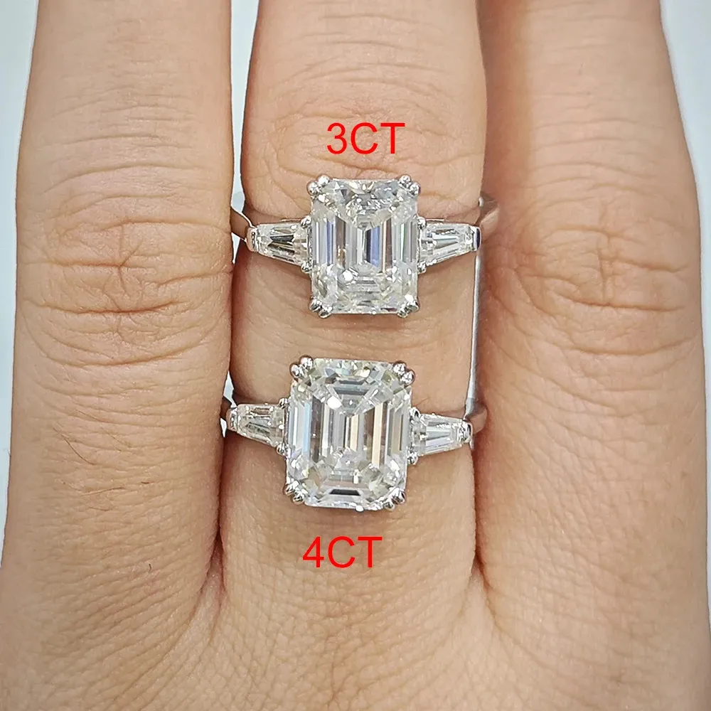14 Carat Emerald Cut Three Stone Diamond Engagement Ring with Side ...