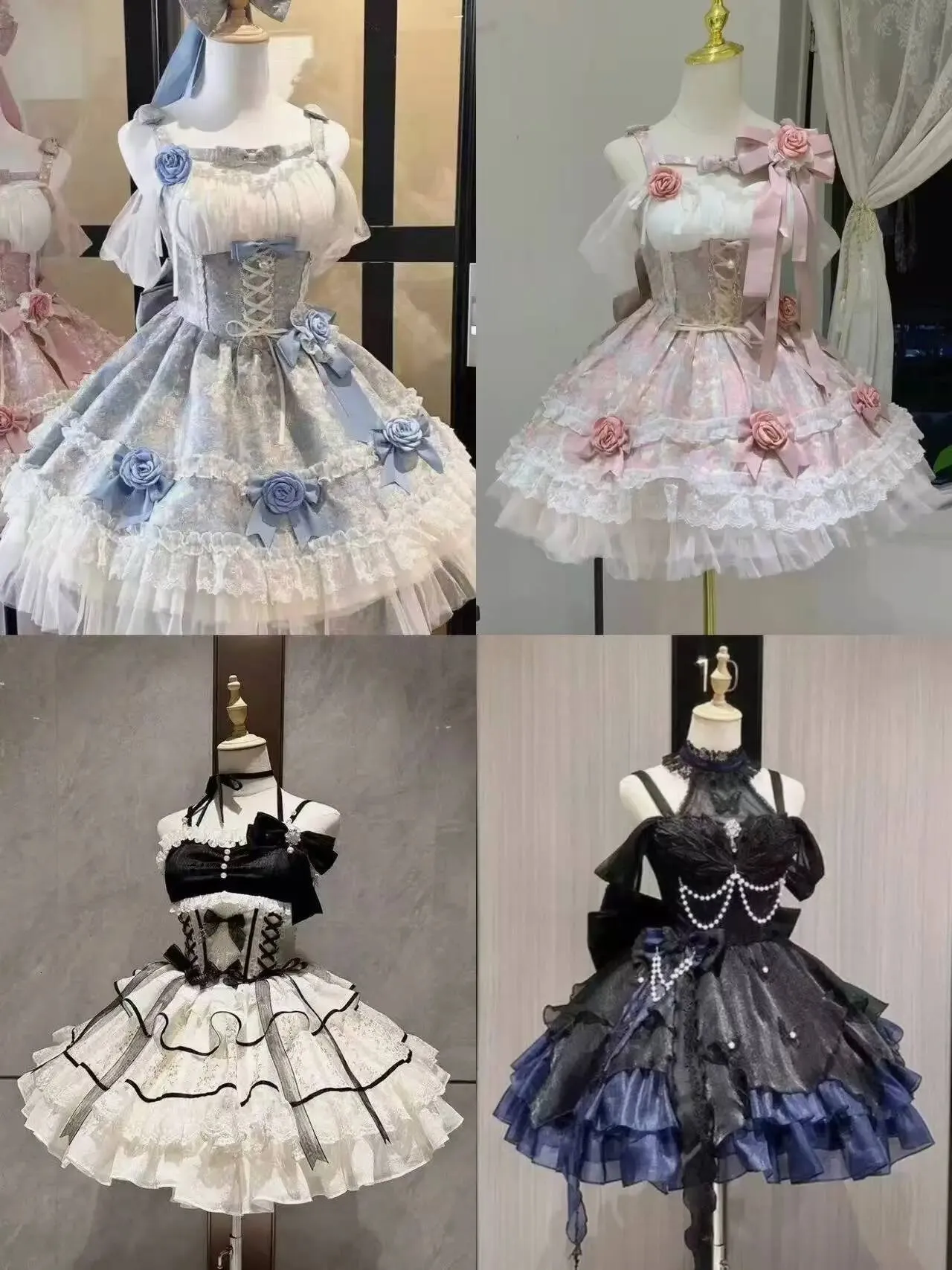 Abito Da Principessa Giapponese Lolita A Vita Alta Con Fiocco E Maniche Corte - Taglia M