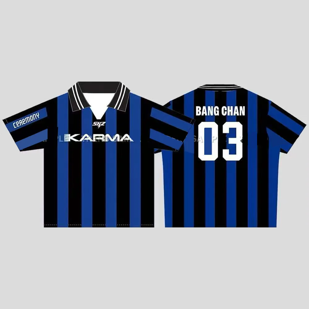 StrayKids KARMAユニフォームTシャツ/BangChan Wholesale Stray Kids SKZ KARMA Football Jersey T Shirt – Blue