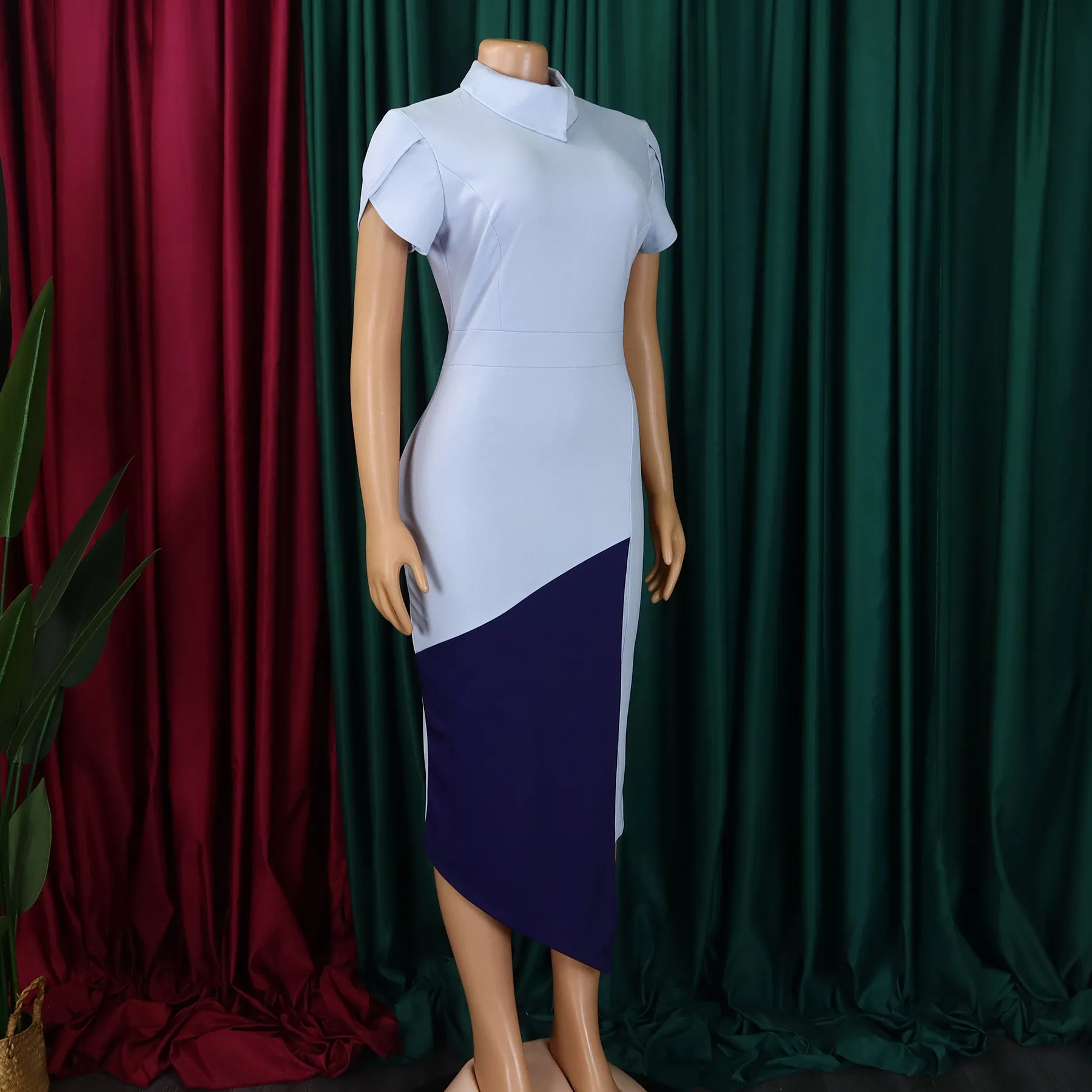 empire waist pencil dress Women s summer short sleeve skirt with basic collar in polyester from Dhgate Plus size Dresses x-styleCode:W26-13425 This product was made Color:BLACK-RED KOH KOH Womens Long Green dress