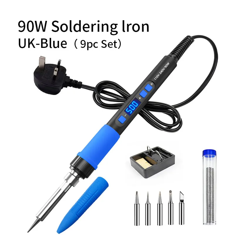 LBY 60W Adjustable Temperature Soldering Iron Kit – 110V With 5 Interchangeable Tips, Blue, For Electronics & Circuit Board Welding