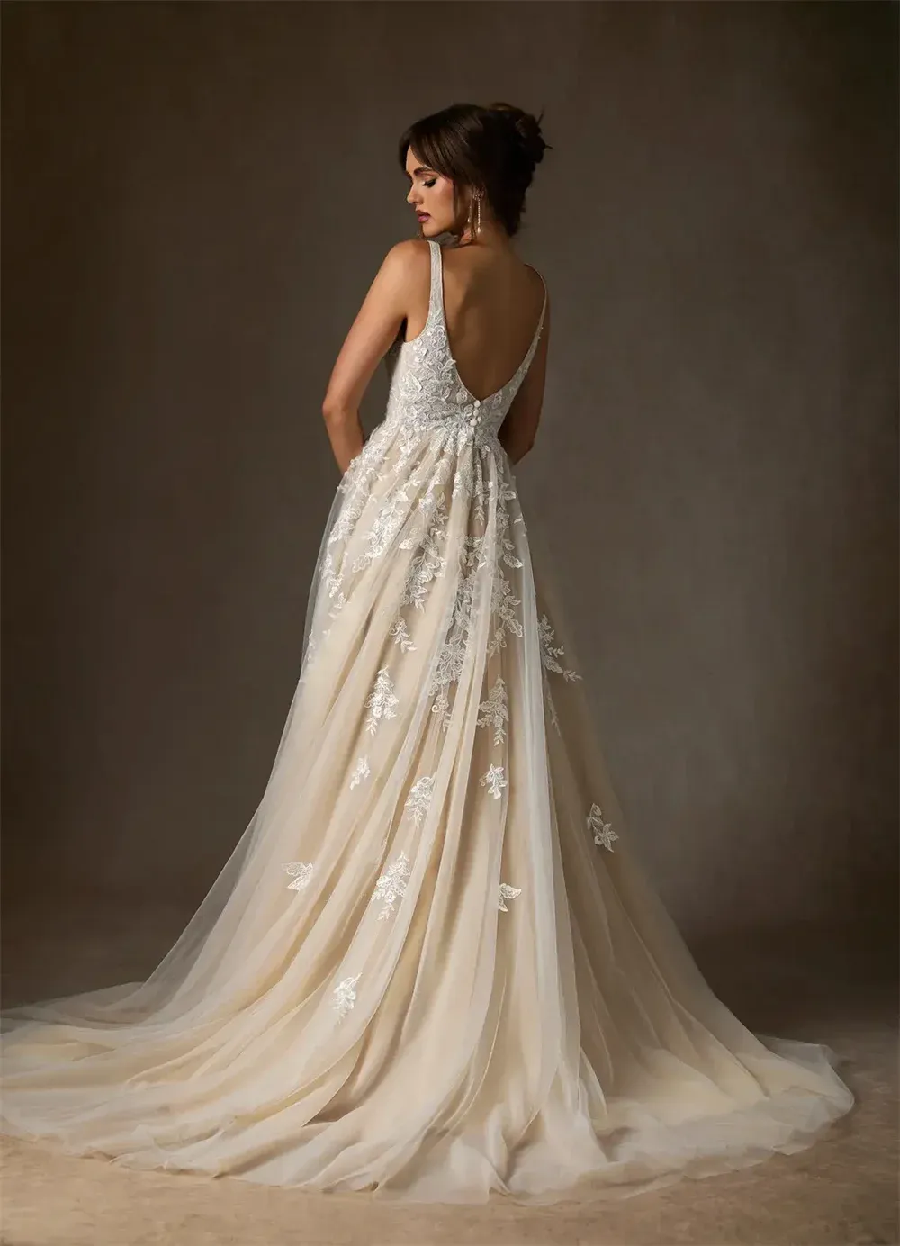 champagne silk wedding dress Casablanca Draped Neckline Instant Filters 2 meticulous sewing techniques Raya Custom Champagne Modest Wedding