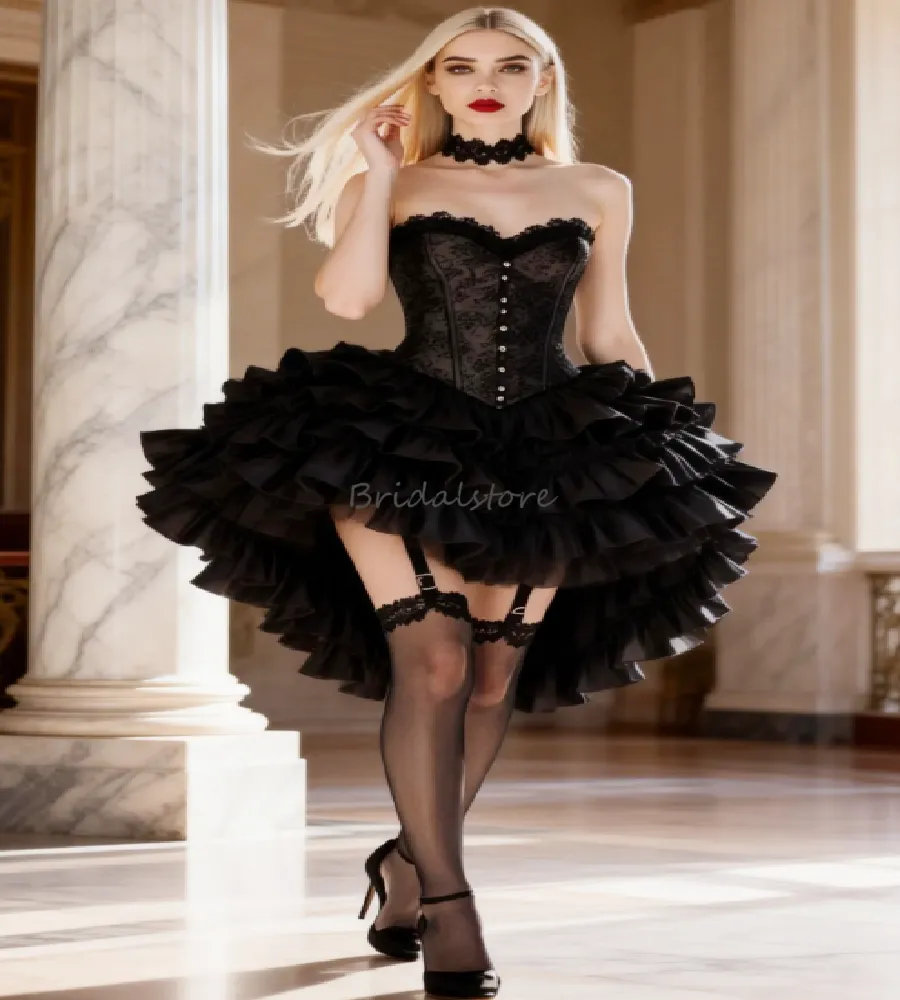 Punk Gothic Black Short Prom Dress 2026 Sexy Mini Short Lace Evening Dress  Tiered Vampire Witchy Costume Birthday Dress Cocktail Aso Ebi Vestio De ...