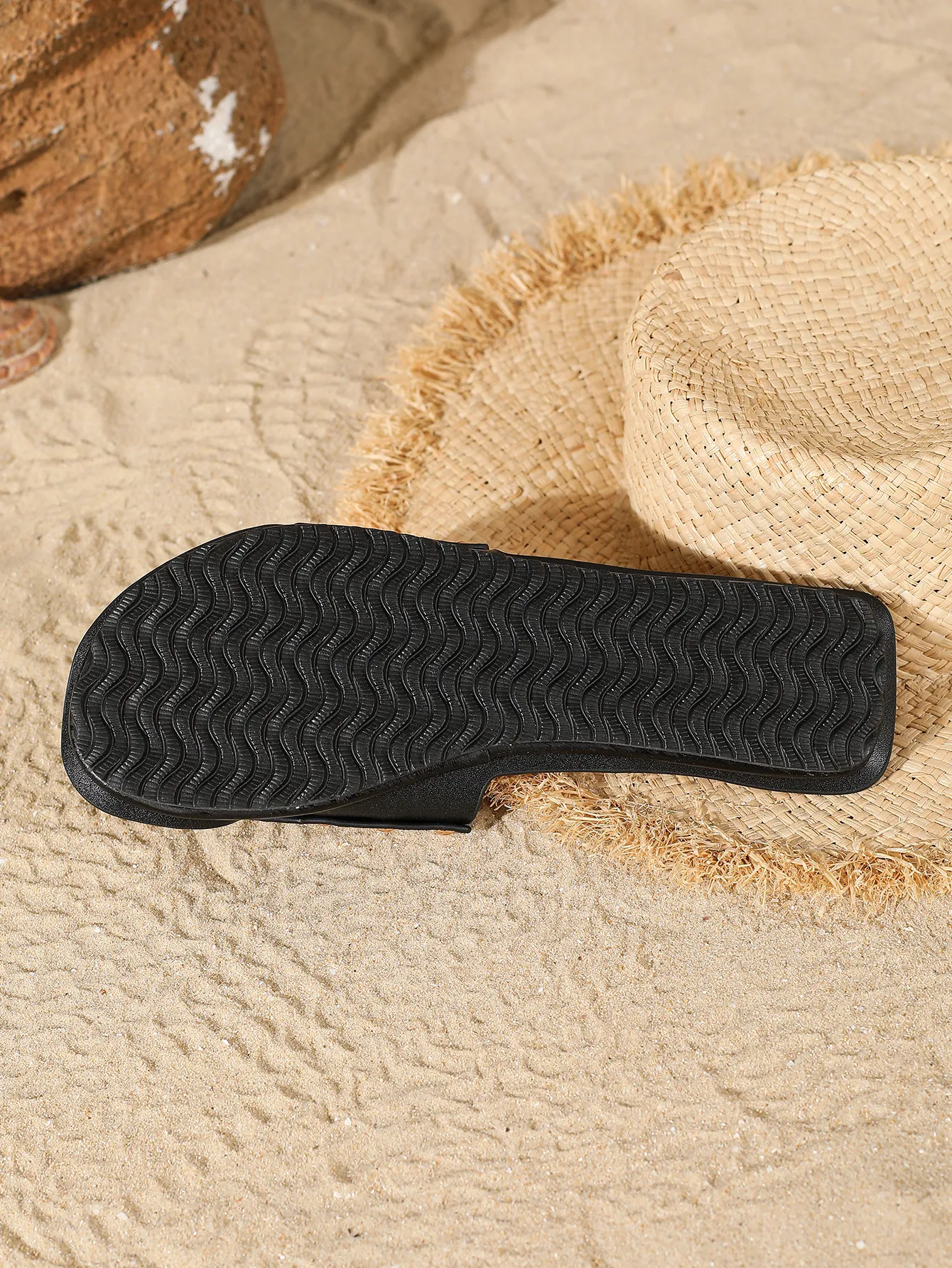 Einteilige Strandpantoletten Mit Rundkappe Flach Minimalistisch_voghion.com