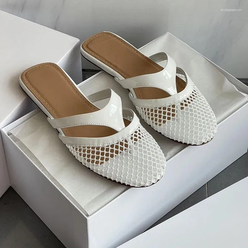 Women's Mesh Round Toe Sandals Summer Flat Thong Slippers Mules_voghion.com