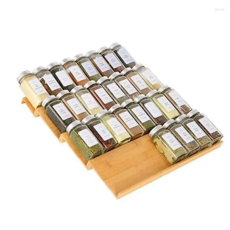 Bamboo Spice Rack Tray Storage Boxes Adjustable Multi-layer Kitchen ...