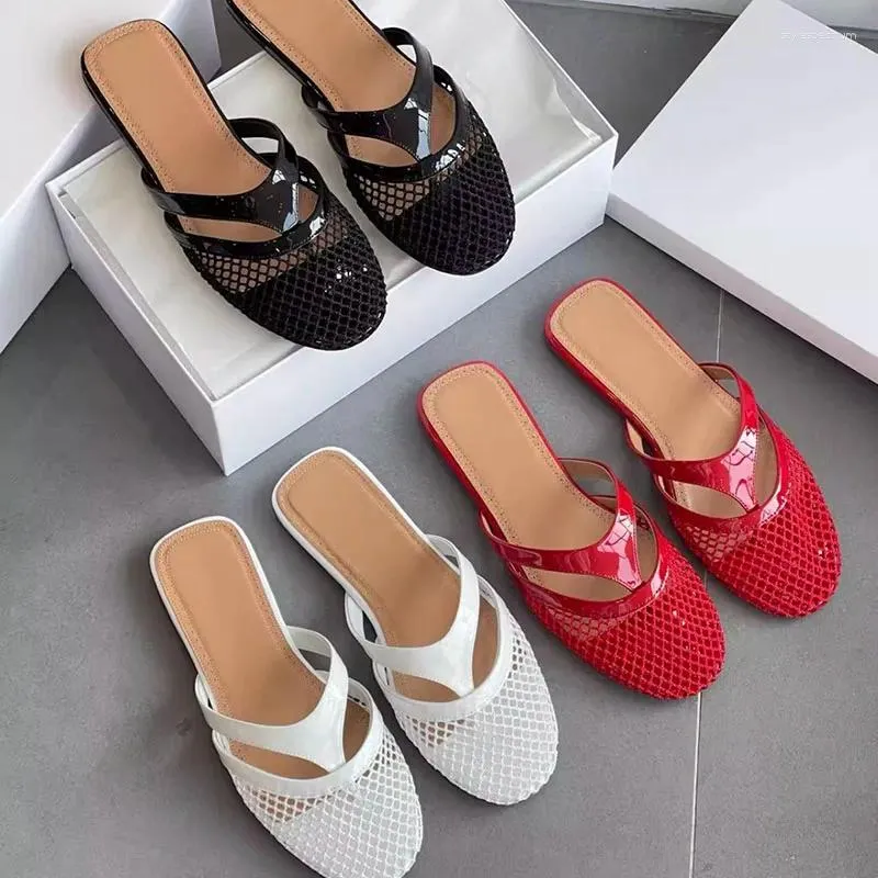 Women's Mesh Round Toe Sandals Summer Flat Thong Slippers Mules_voghion.com