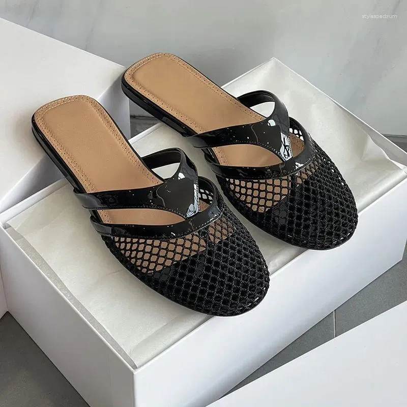 Women's Mesh Round Toe Sandals Summer Flat Thong Slippers Mules_voghion.com