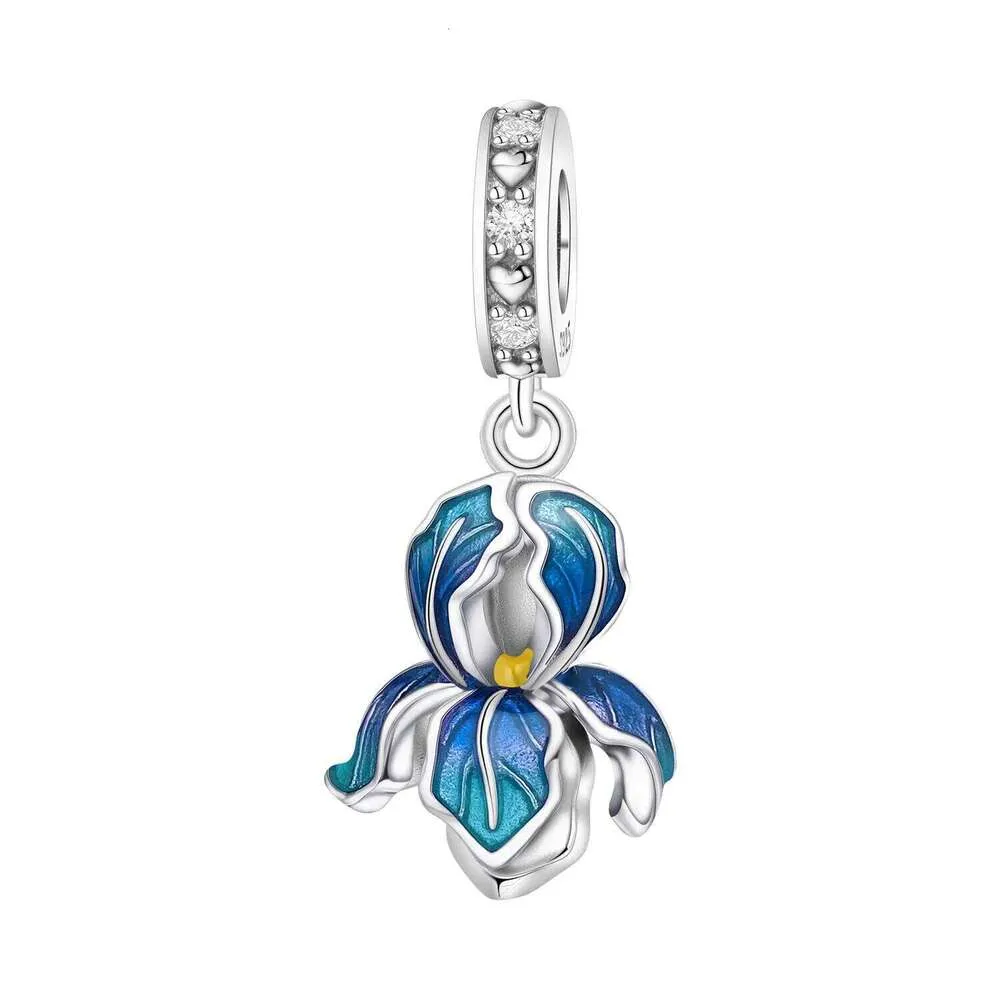 PANDORA ブルーフラワーピアス＆ネックレスセット　シルバー925 925 Sterling Silver Blue Iris Flower Pandora Pendants From