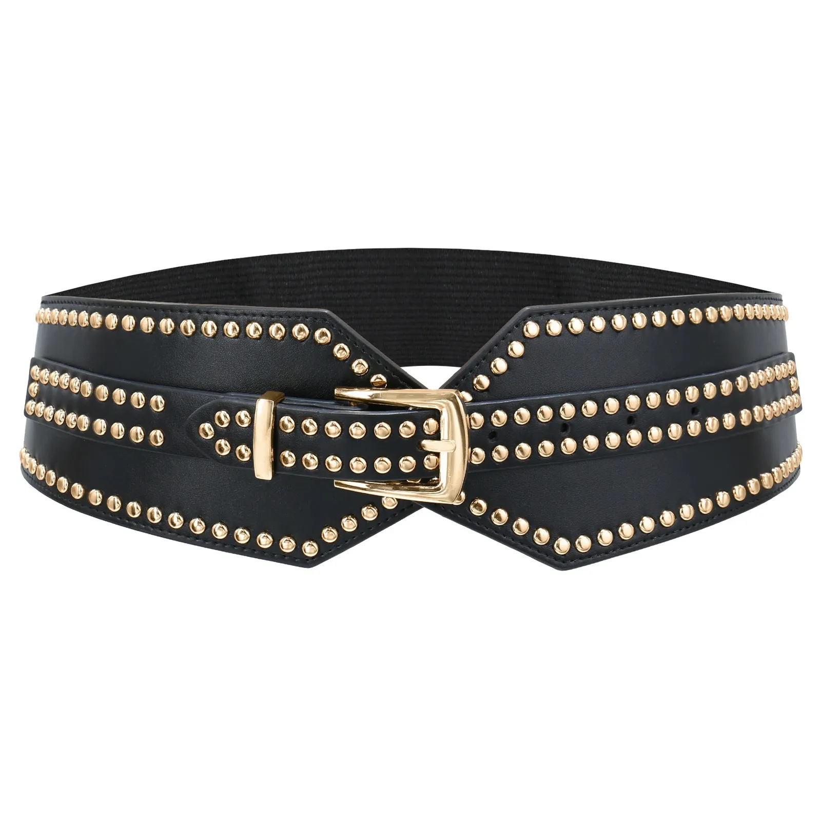 Elastic Wide Punk Chunky Waistband Studded Belt for Dresses Wide Studded Leather Corset Belt: Biker Punk Goth Western  main image 2