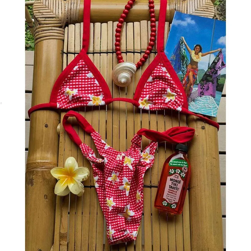 Sexy Micro Bikini Set Brazilian Thong Swimwear For Women Halter Print ...