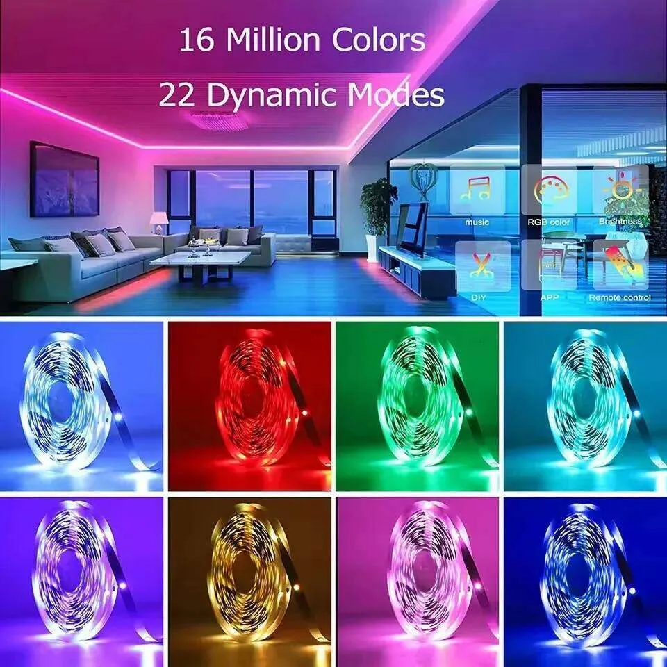 LED Dc 24V Rgb Tape Strip Bluetooth 15M 20M 25 Meters Multicolor Adhesive Led Band App Control Ice String For Home Decoration X260107