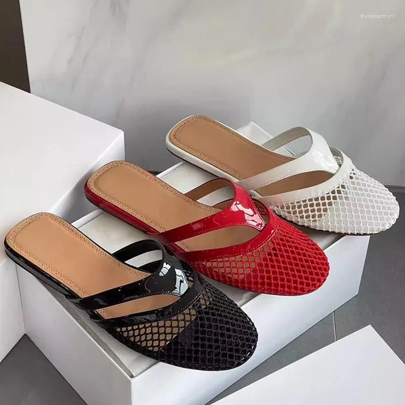 Women's Mesh Round Toe Sandals Summer Flat Thong Slippers Mules_voghion.com