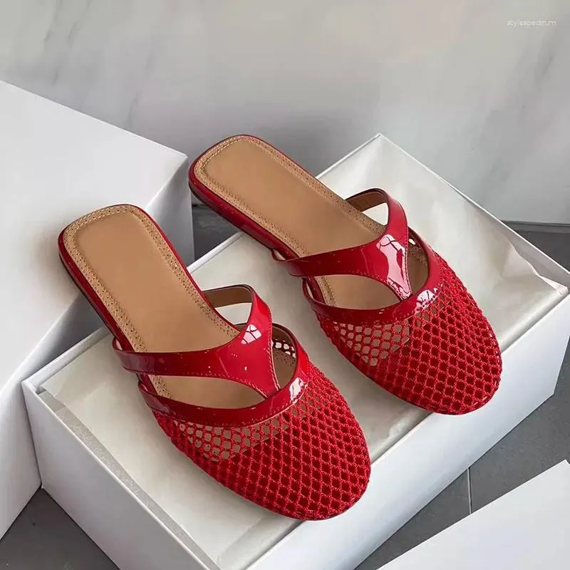 Women's Mesh Round Toe Sandals Summer Flat Thong Slippers Mules_voghion.com
