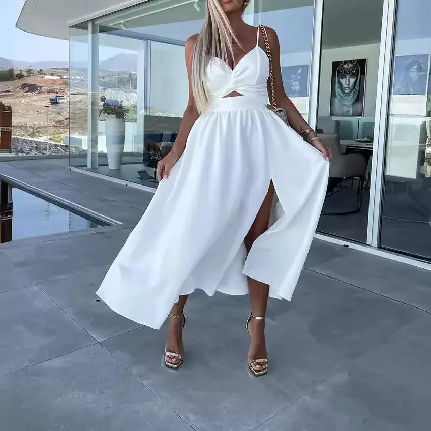 mid length backless dress Ailani Lace-Up Back Maxi Dress Sparkle Pink