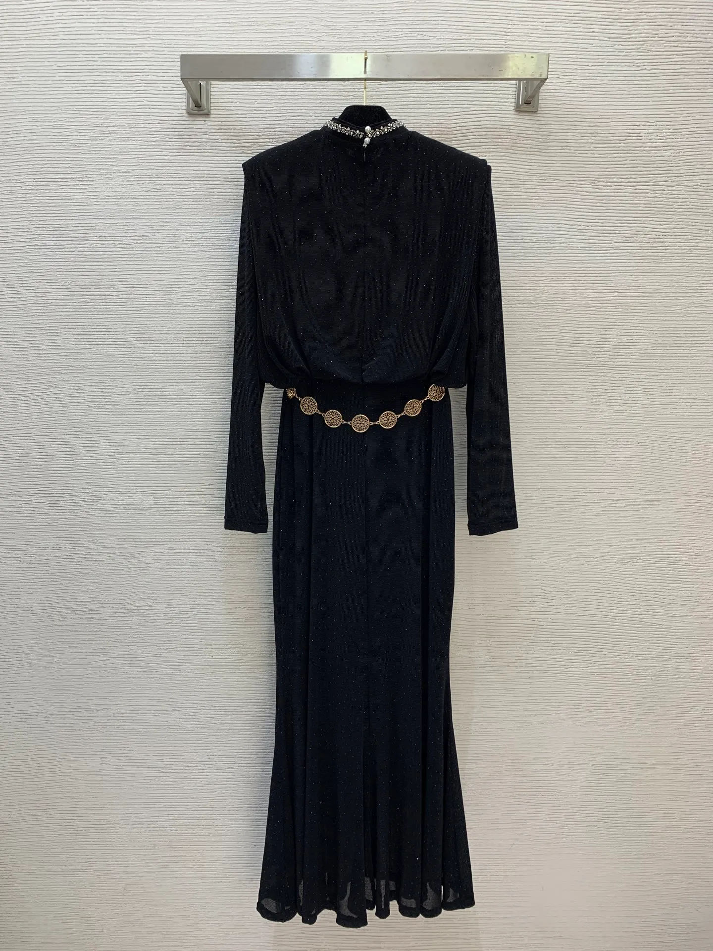 long sleeve black fishtail dress Madeleine | Black Fishtail Maxi Dress With Bardot Mesh Long Sleeves