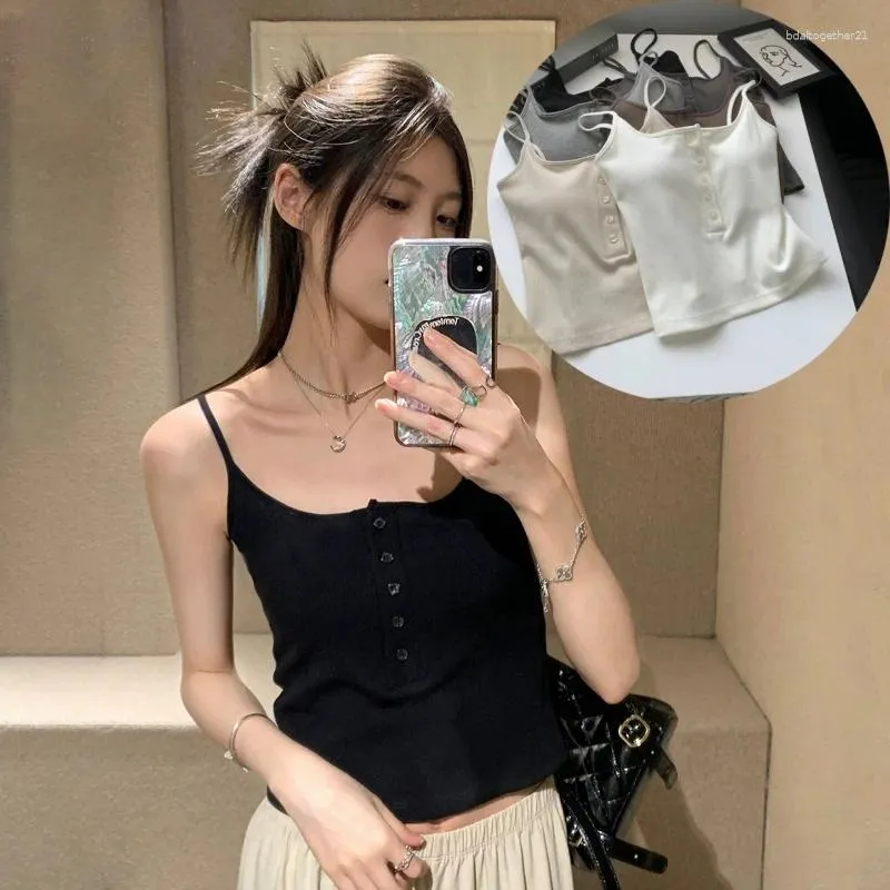 Korean Shirt For Women 2026.Camisoles & Tanks 2026 Slim Women's Cropped Tops with Bra Pads ...