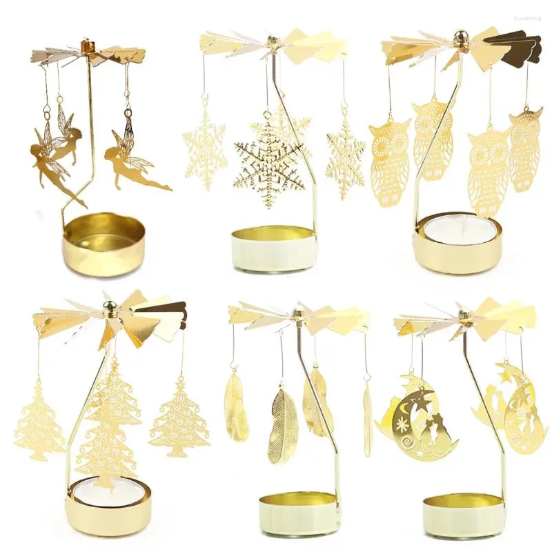 Candle Spinning Carousel Metal Alloy Gold Rotating Holder Heat Powered ...