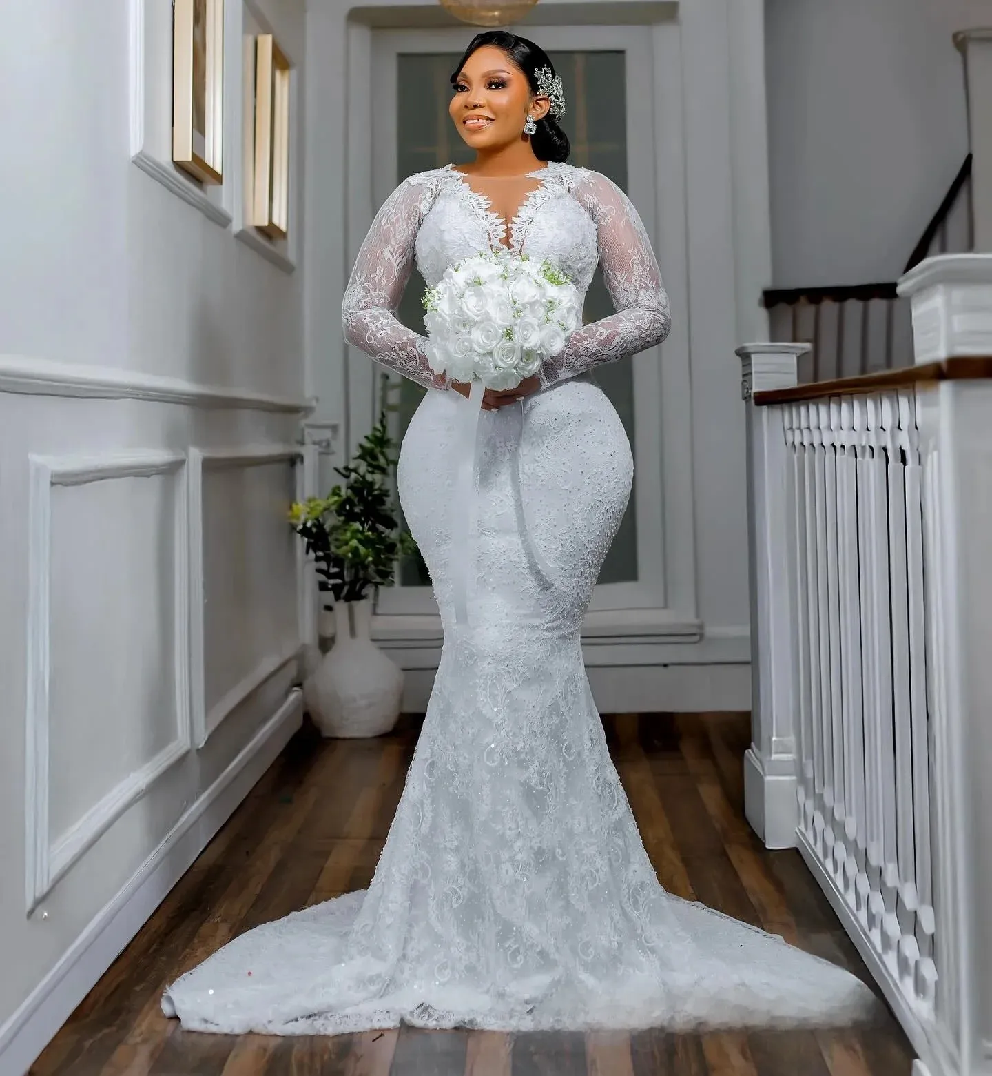 modest mermaid wedding dresses Elegant Long Sleeve Gown HAREM's Brides Indulge in timeless elegance with our Graceful Elegance wedding dress Modest Mermaid Wedding Dress Lace