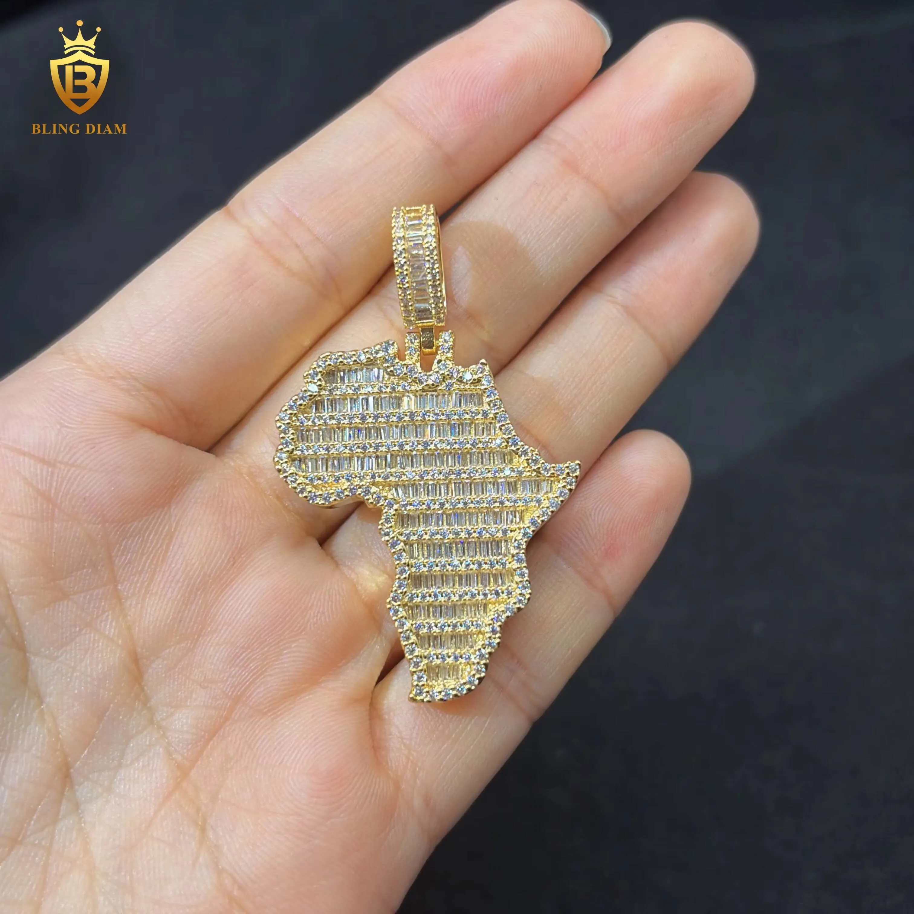 Joias em promoção: Ouro rosa, Moissanita, Estilo Hip Hop, Testador de Diamantes, Pingente Personalizado com Mapa em Prata de Lei 925_voghion.com