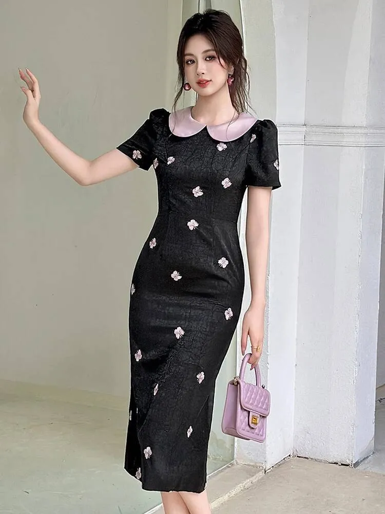 casual midi pencil dress YueHuiYing Women's Short Sleeve Collared Dress - Bodycon Fit Striped Midi  Pencil Dress for Office Work Business Casual