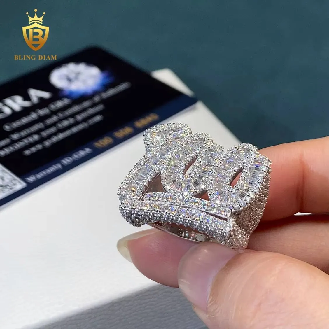 Hot Sale Baguette Cut VVS 100 925 Silver Fine Jewelry Rings GRA Certified Moissanite Ring Men_voghion.com