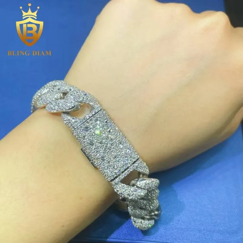 Bracciale hip hop personalizzato con catena a maglia cubana in argento 925 con moissanite iced out e diamanti Miami da 15 mm, per uomo e donna._voghion.com