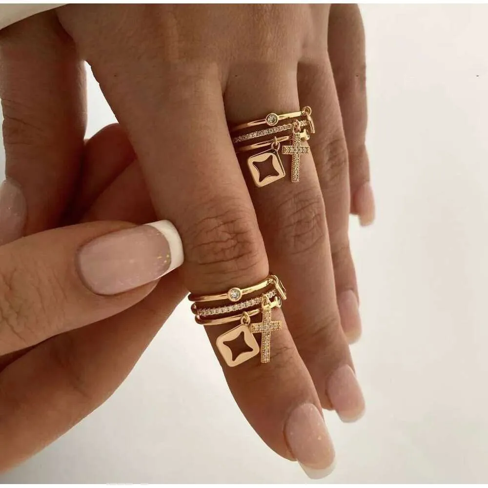 Stainless Steel Gold Plated Sun Ring With Natural Stone Detail_voghion.com