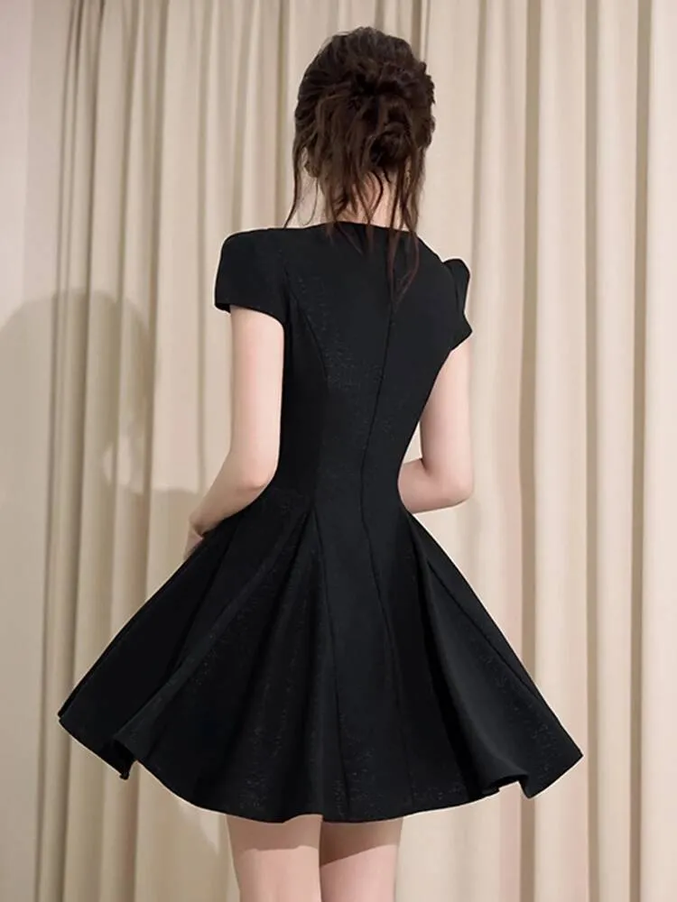 Bestseller Women Clothes Evening Black Shiny O Neck Slim A Line Short Dress  Elegant Lady Party Club Prom Vestidos Formal Occasion Retro New Ddmytues  From 34,38  | DHgate
