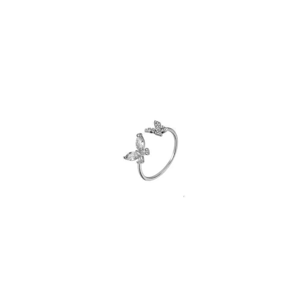 Fashion Adjustable Open Acrylic Crystal Butterfly For Women Kpop Silver Color Zircon Finger Ring Party Jewelry Wholesale_voghion.com