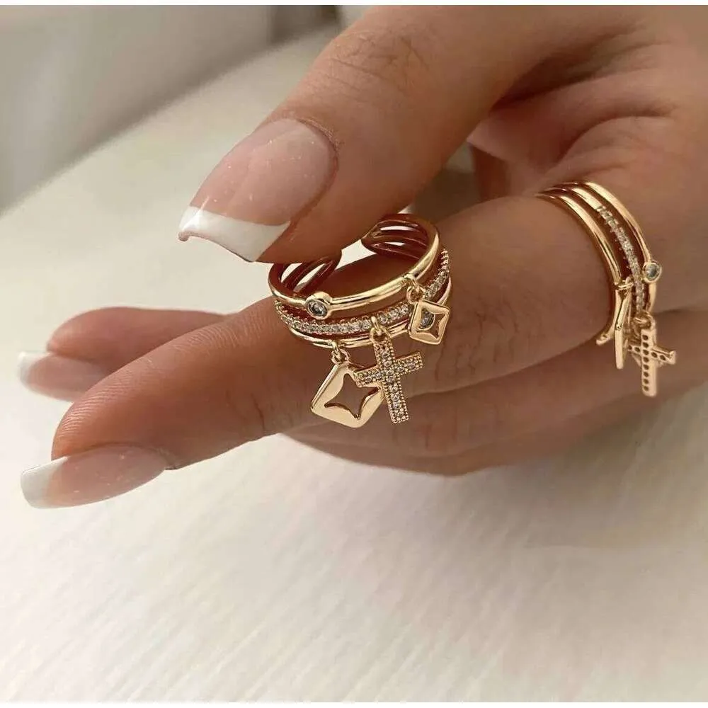 Stainless Steel Gold Plated Sun Ring With Natural Stone Detail_voghion.com