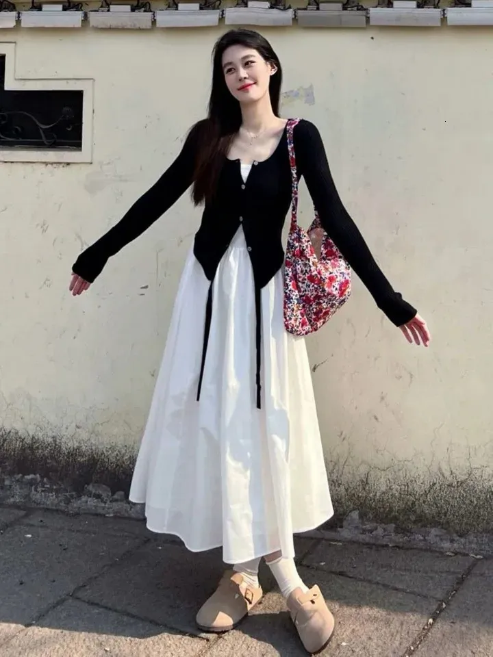 Womens White 2-Piece Knit Cardigan and Sleeveless Maxi Dress Set