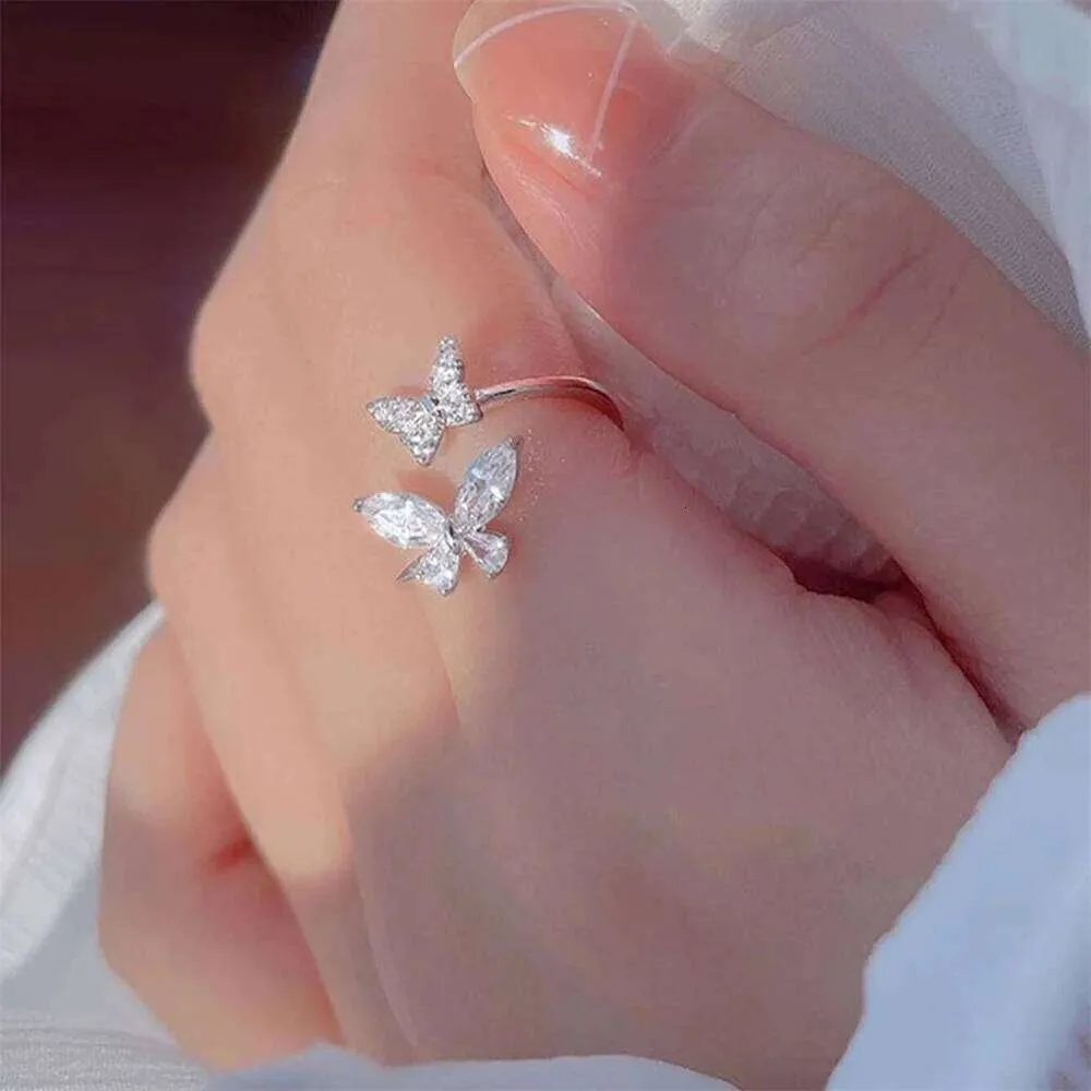 Crystal Butterfly Open Ring Adjustable Silver Jewelry For Women_voghion.com