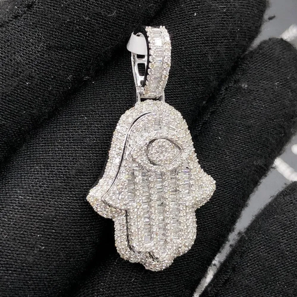 Hamsa Hand Anhänger Mit Moissanit Silber Schmuck Für Damen_voghion.com