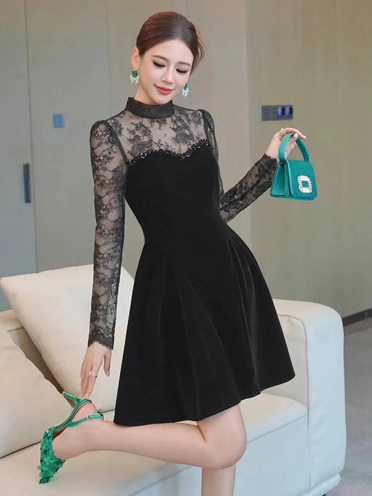 long sleeve black birthday dress Long Sleeve Black Flowy Dress Black Dress Formal Flowy Maxi Dress Simple Black Flowy Formal