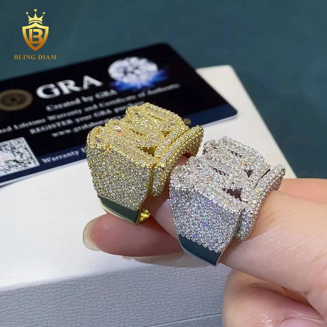 Hot Sale Baguette Cut VVS 100 925 Silver Fine Jewelry Rings GRA Certified Moissanite Ring Men_voghion.com