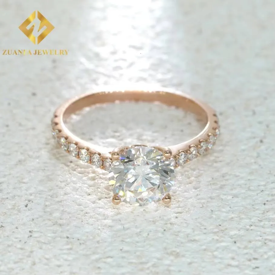 IGI Certificate Grown Diamonds 10K Solid Rose Gold Brilliant Cut 1carat Lab Diamond Half Band Wedding Rings_voghion.com