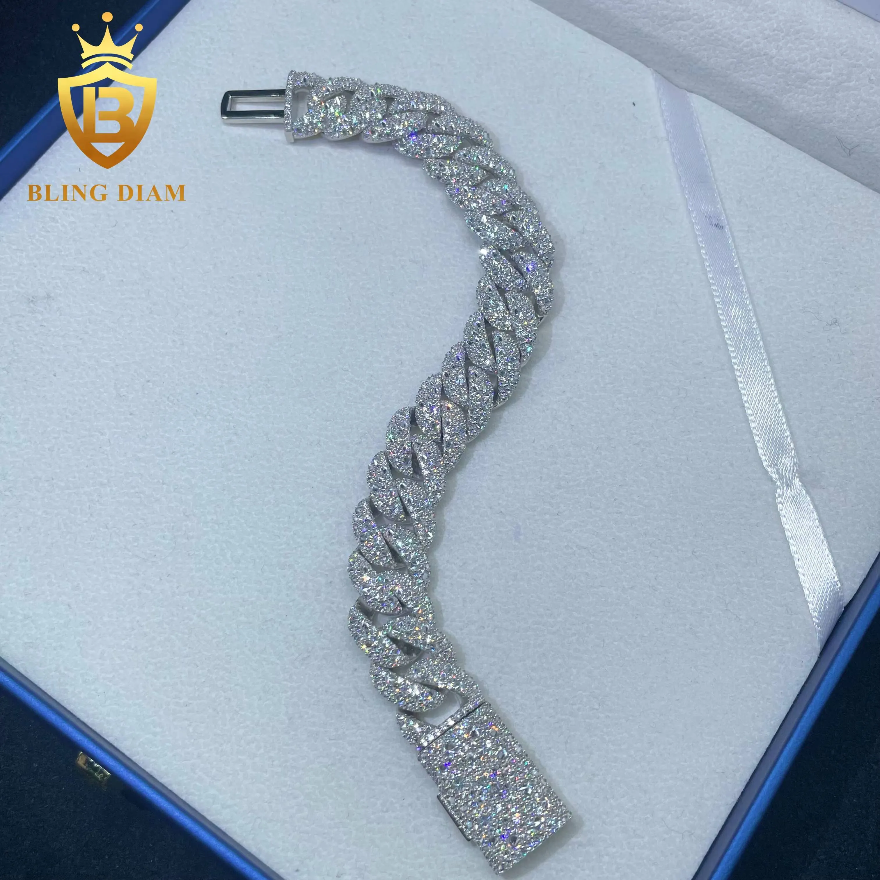 Bracciale hip hop personalizzato con catena a maglia cubana in argento 925 con moissanite iced out e diamanti Miami da 15 mm, per uomo e donna._voghion.com