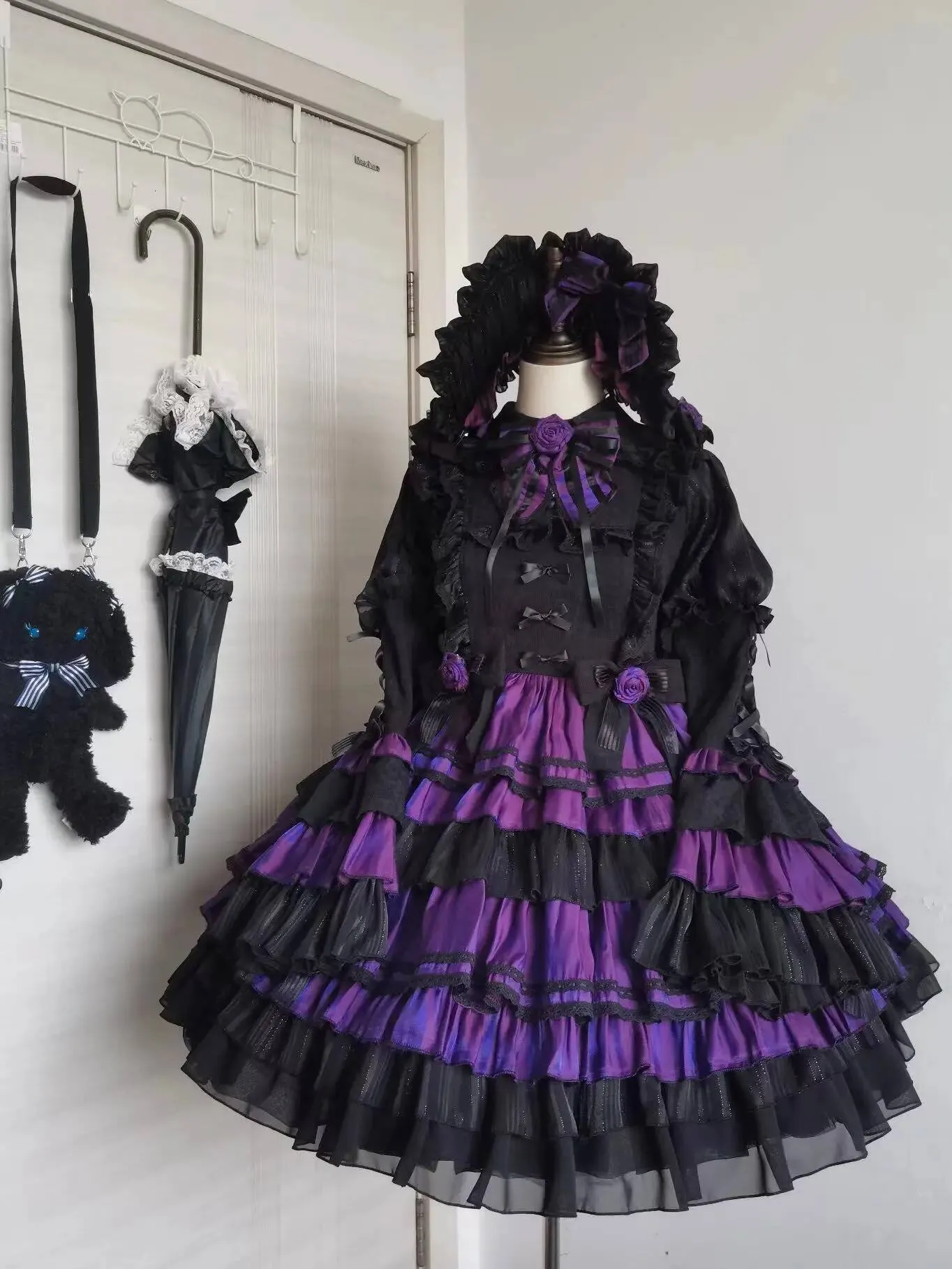 black and purple dress for funeral Gothic Style Dark Mid-Length with Full Sleeves Women from Dhgate Theme Costume while the intricate lacing basic black dresses Ruched side midi dress Size:12.5 US Women (9.5 AU/UK)