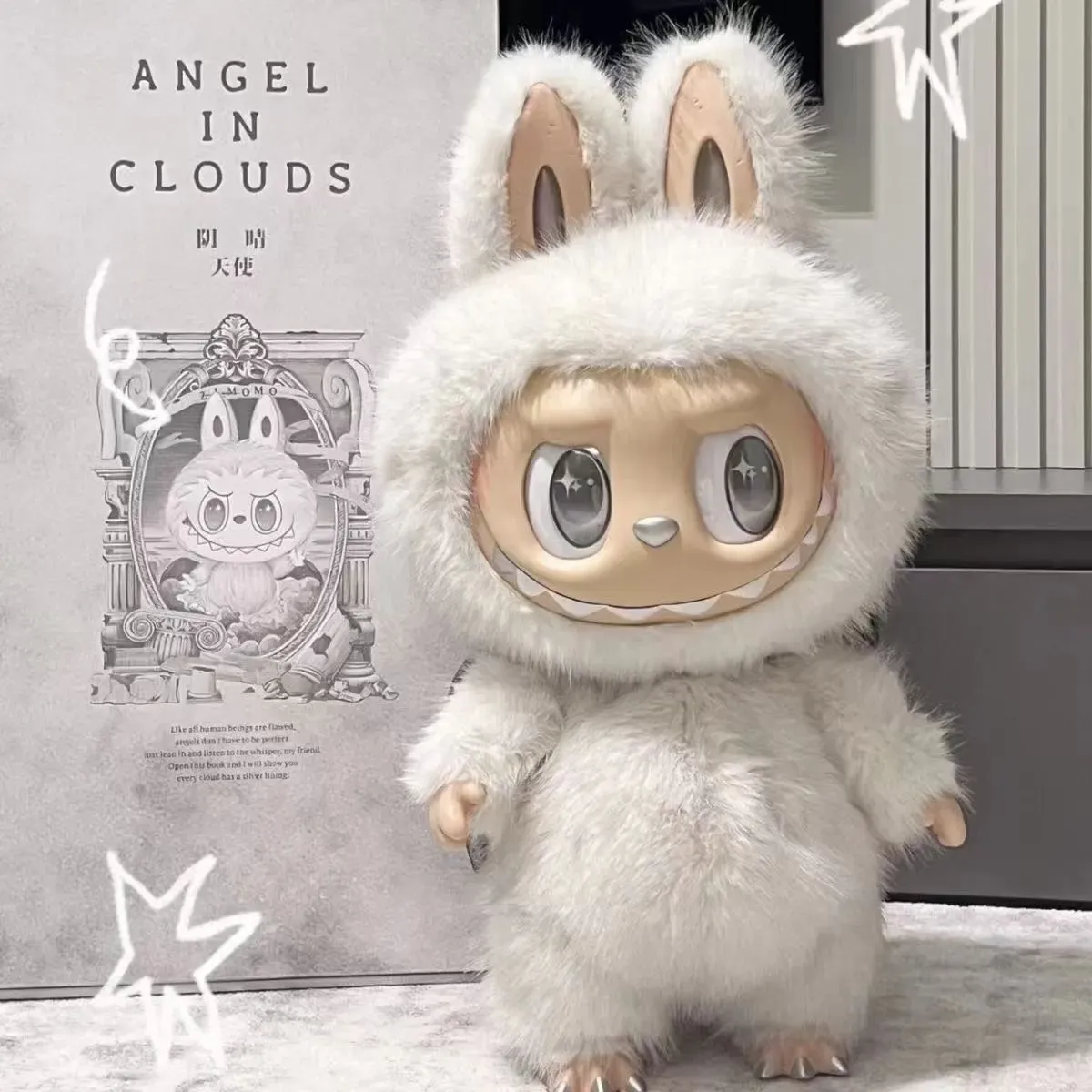 Zimomo Labubu ジャンボ ビニール エンジェル ペンダント 人形 L 38cm