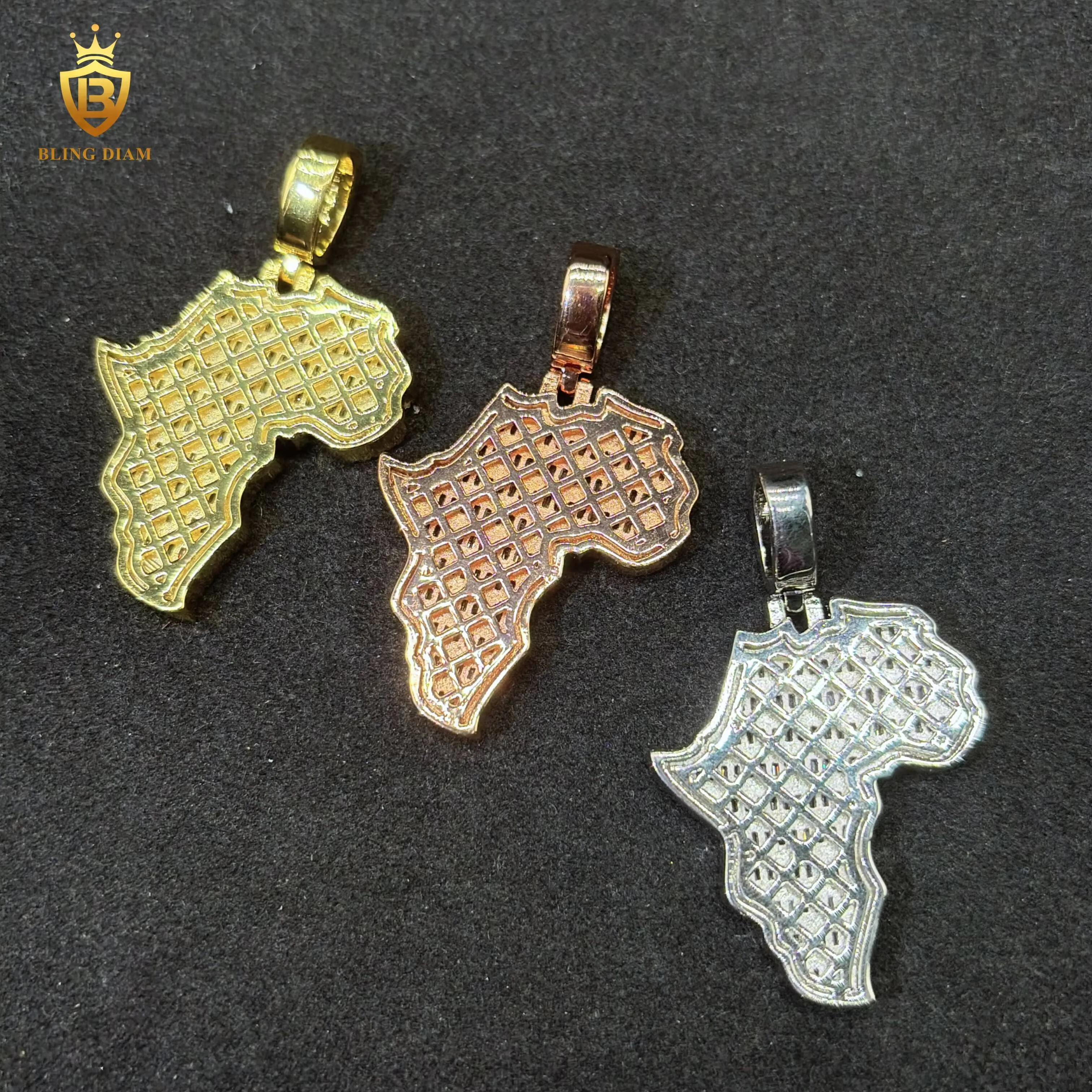 Joias em promoção: Ouro rosa, Moissanita, Estilo Hip Hop, Testador de Diamantes, Pingente Personalizado com Mapa em Prata de Lei 925_voghion.com