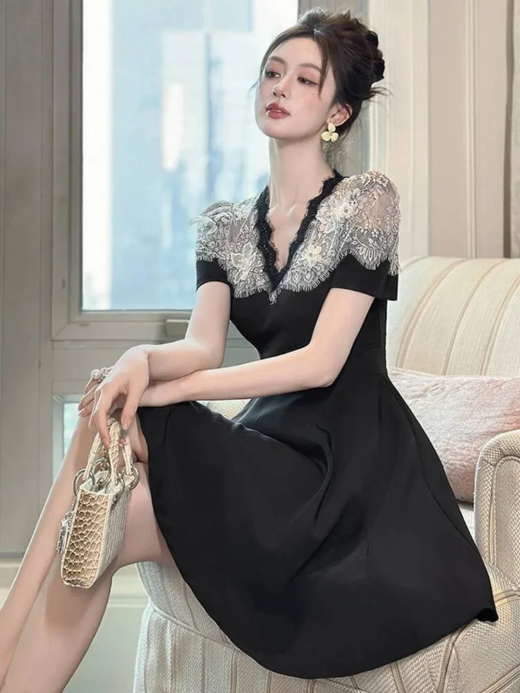 black lace empire waist dress Mini Women Formal Summer A-Line Short Sleeve from Dhgate Basic & Casual Dresses Size:10 US - 43 EU top rated A-line V Neck Sleeveless Maxi dress Back zipper closure.