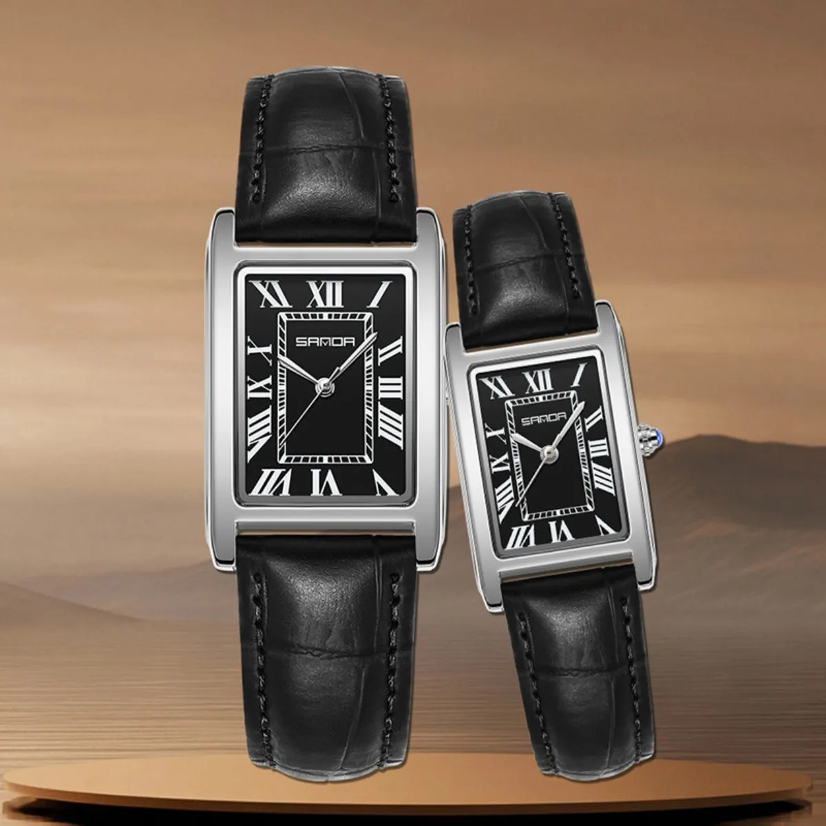 Rectangular Multi-functional Waterproof Watch with Leather Band for Men ...